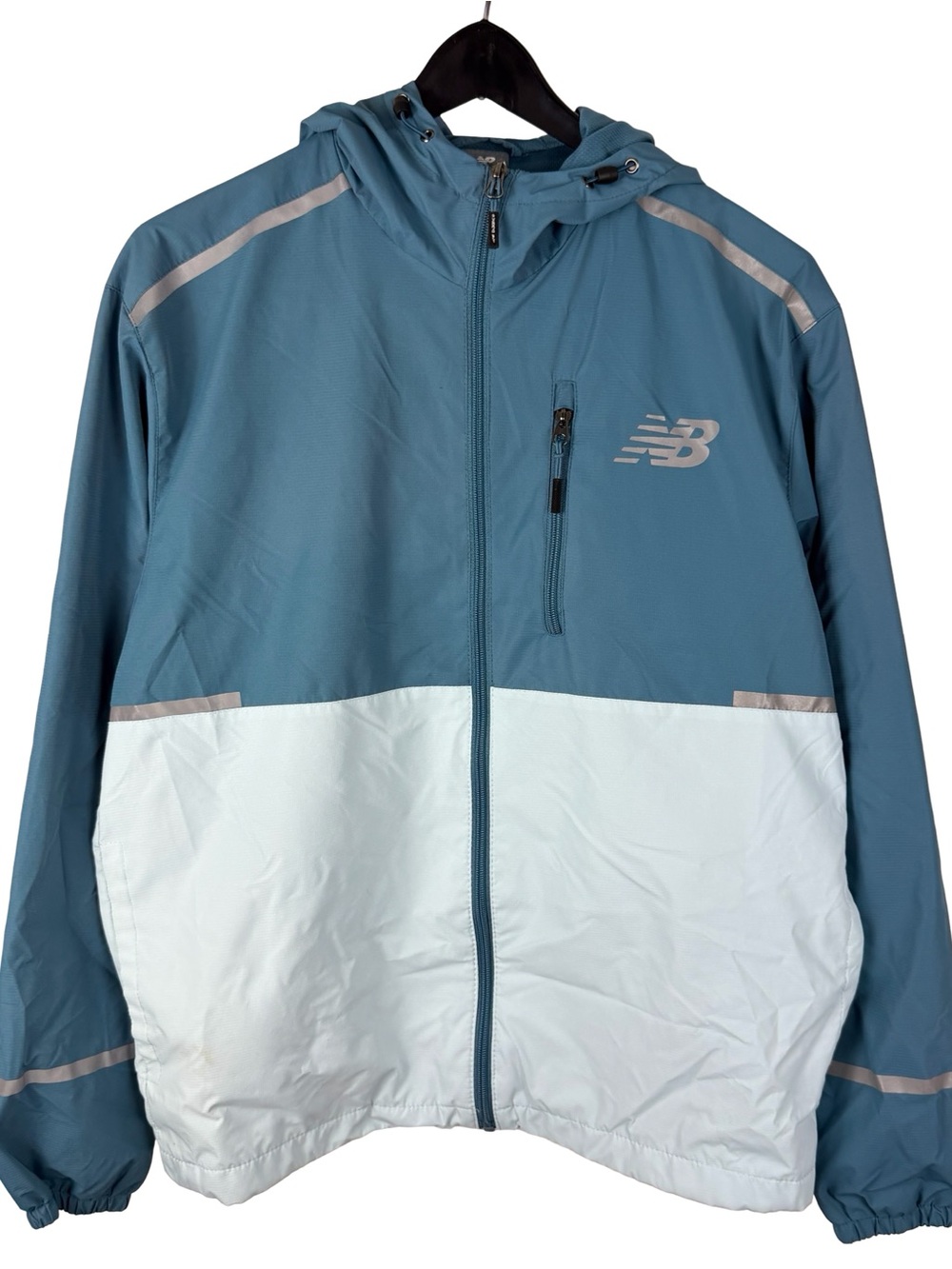 Mens New Balance Colorblock Windbreaker Athletic Full Zip Blue Jacket Size S